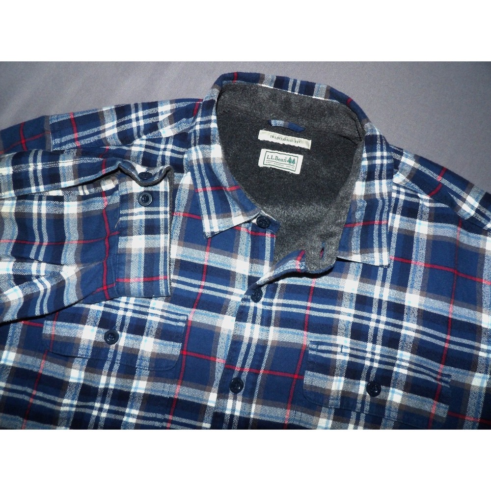 L.L. Bean Long Sleeved Fleece Lined Plaid Flannel Button Up Shirt Men's XXL